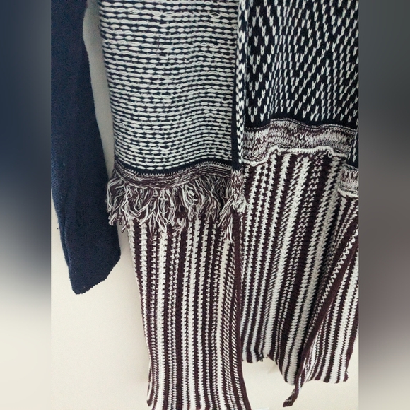 Pull & Bear Knit Open Cardigan Striped Multicolor Fringe Blue Maroon Size S - Picture 4 of 6